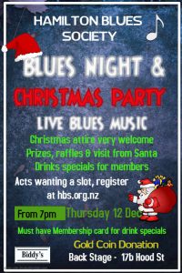 Hamilton Blues Society NZ Christmas Party Poster